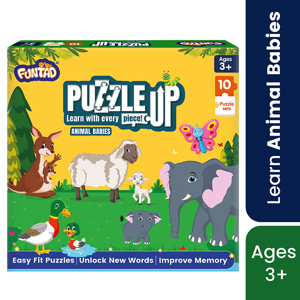 Puzzle Up - Learn Animal Babies | 10-in-1 Entry Level Educational Puzzle (Ages 3-6 yrs)