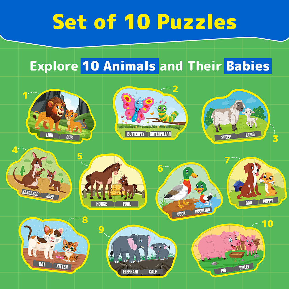 Puzzle Up - Learn Animal Babies | 10-in-1 Entry Level Educational Puzzle (Ages 3-6 yrs)