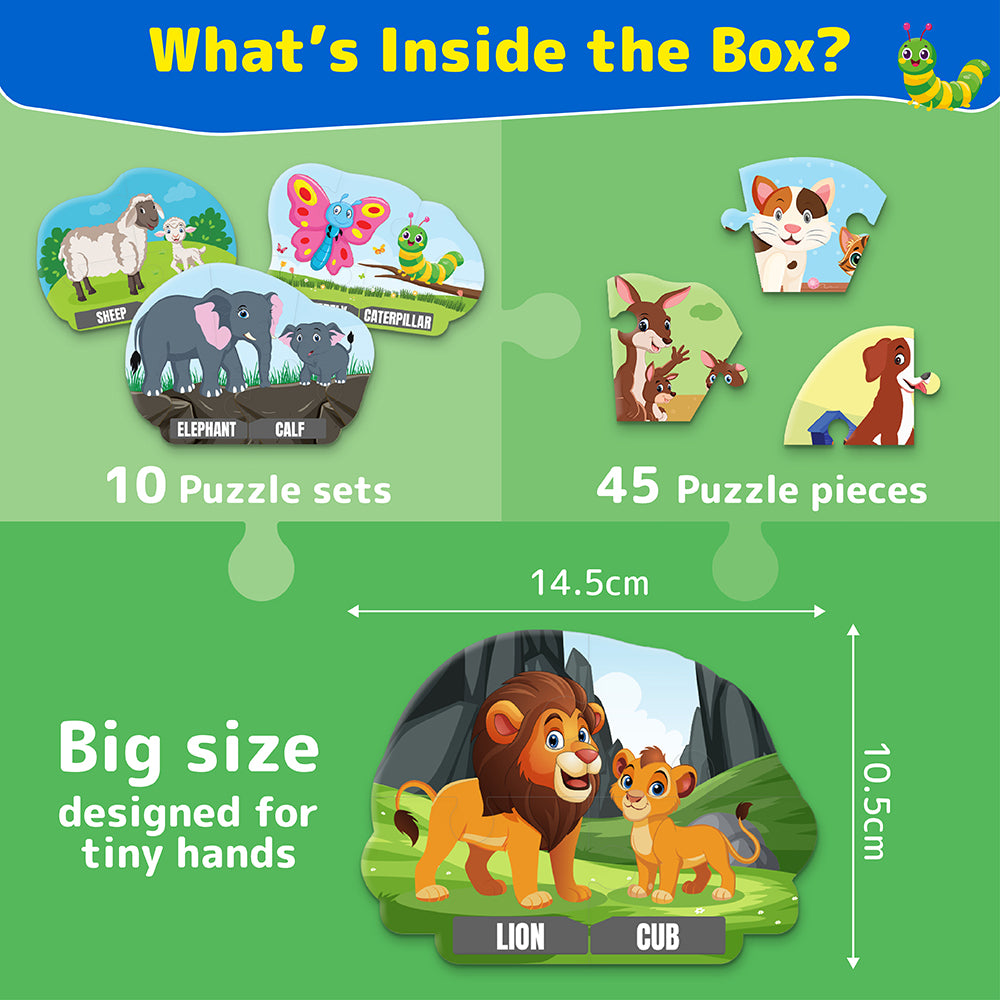 Puzzle Up - Learn Animal Babies | 10-in-1 Entry Level Educational Puzzle (Ages 3-6 yrs)