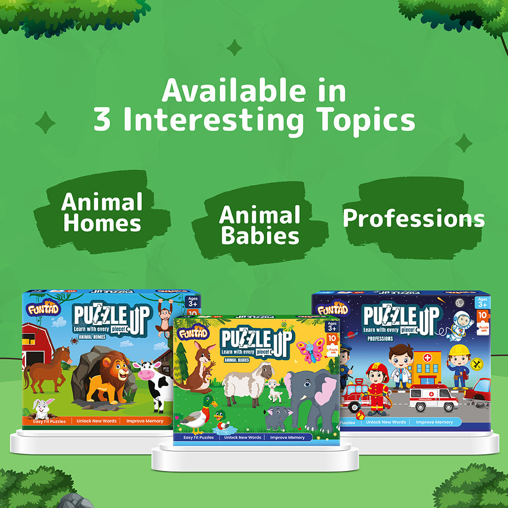 Puzzle Up - Learn Animal Babies | 10-in-1 Entry Level Educational Puzzle (Ages 3-6 yrs)