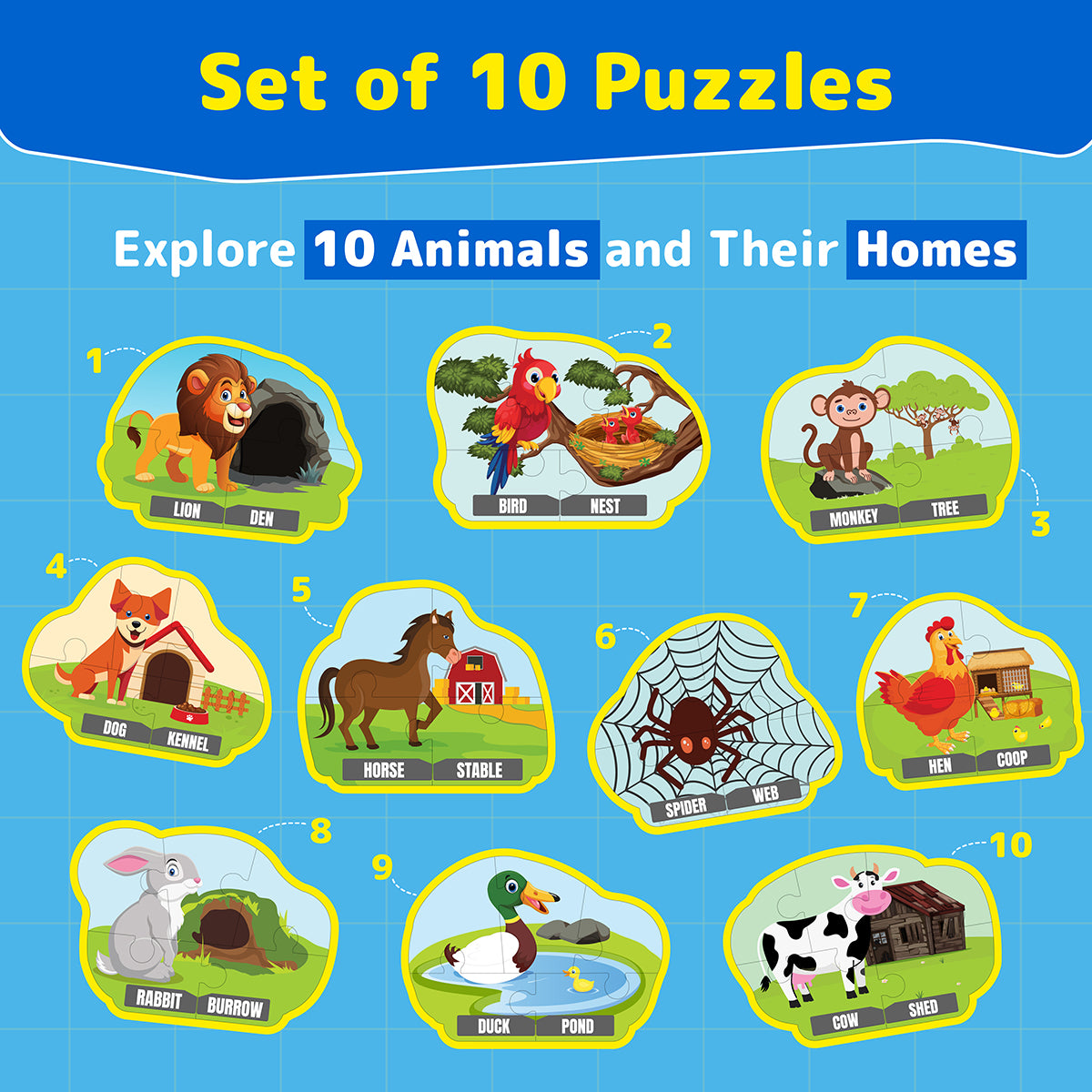 Puzzle Up - Learn Animal Homes | 10-in-1 Entry Level Educational Puzzle (Ages 3-6 yrs)