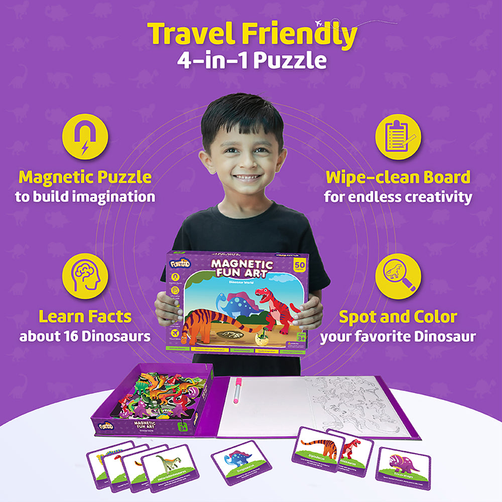 Funtad Magnetic Fun Art Travel-Friendly Puzzle for Kids| Dinosaur World