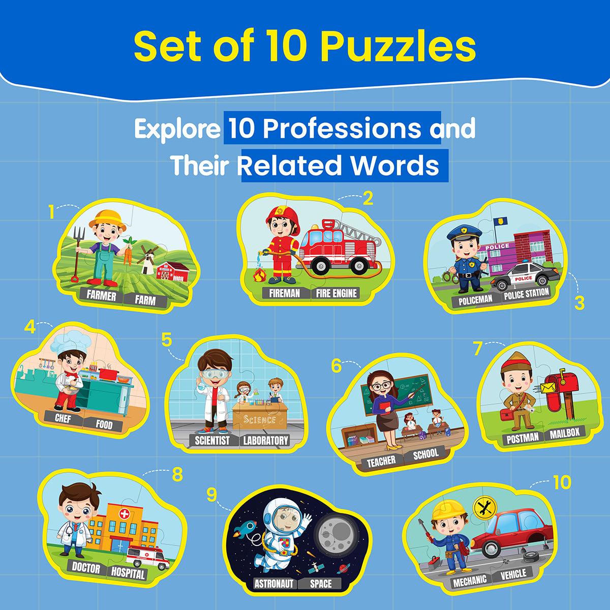 Puzzle Up - Learn Professions | 10-in-1 Entry Level Educational Puzzle (Ages 3-6 yrs)