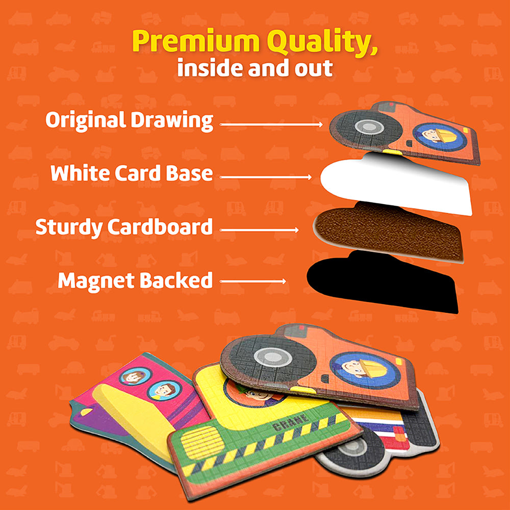 Funtad Magnetic Fun Art Travel-Friendly Puzzle for Kids| Vehicle| 4-in-1 Play with 50-Piece Magnetic Puzzle and Flash