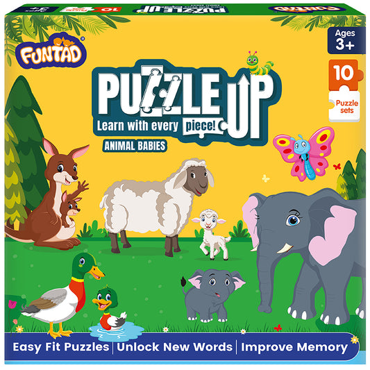 PuzzleUp - Learn Animal Babies | 10-in-1 Entry Level Educational Puzzle (Ages 3-6 yrs)