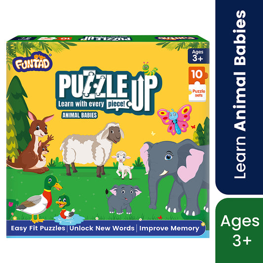 PuzzleUp - Learn Animal Babies | 10-in-1 Entry Level Educational Puzzle (Ages 3-6 yrs)