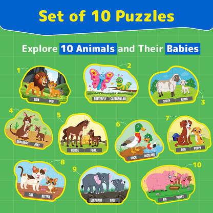 Puzzle Up - Learn Animal Babies | 10-in-1 Entry Level Educational Puzzle (Ages 3-6 yrs)