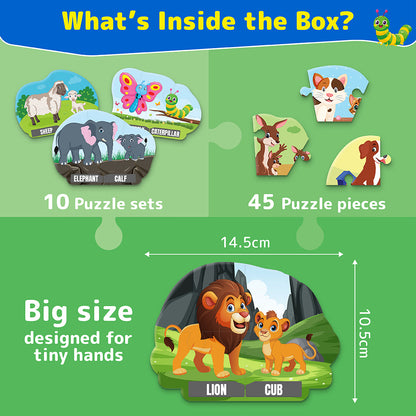 Puzzle Up - Learn Animal Babies | 10-in-1 Entry Level Educational Puzzle (Ages 3-6 yrs)