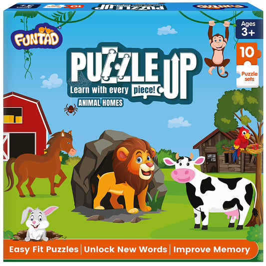 PuzzleUp - Learn Animal Homes | 10-in-1 Entry Level Educational Puzzle (Ages 3-6 yrs)
