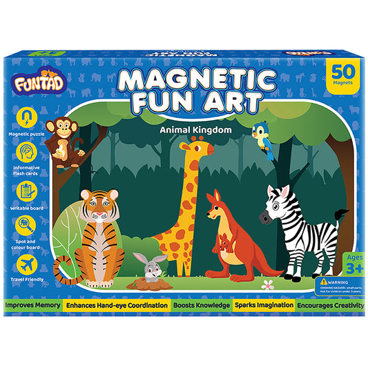 Funtad Magnetic Fun Art Travel-Friendly Puzzle for Kids| Animal| 4-in-1 Play with 50-Piece Magnetic Puzzle and Flash Cards|