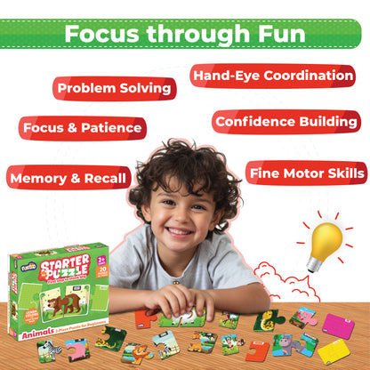 My Starter Puzzle - Animals | 2-Piece Educational Jigsaw Puzzle, Set of 20 (Ages 2-4 yrs)