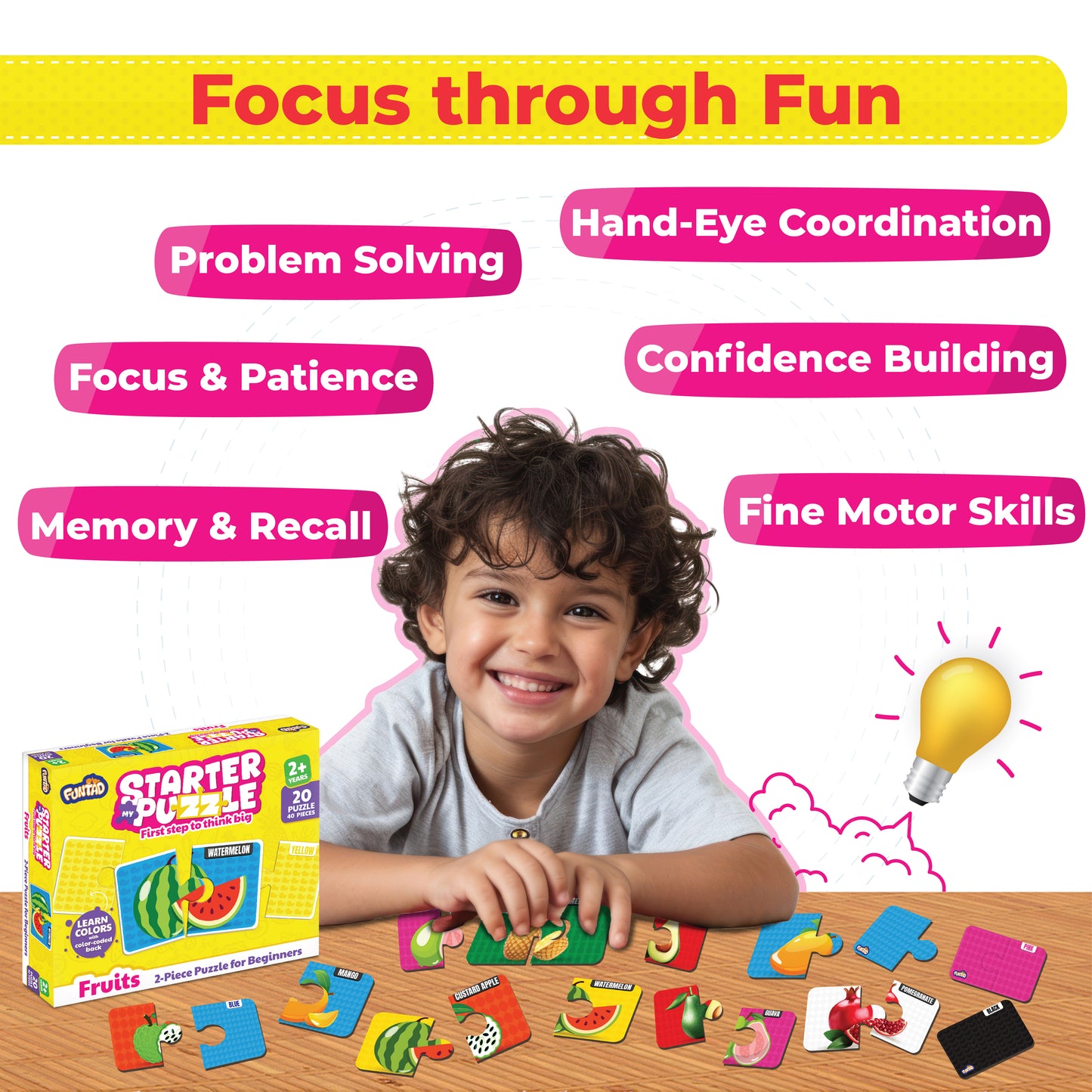 My Starter Puzzle - Fruits | 2-Piece Educational Jigsaw Puzzle, Set of 20 (Ages 2-4 yrs)