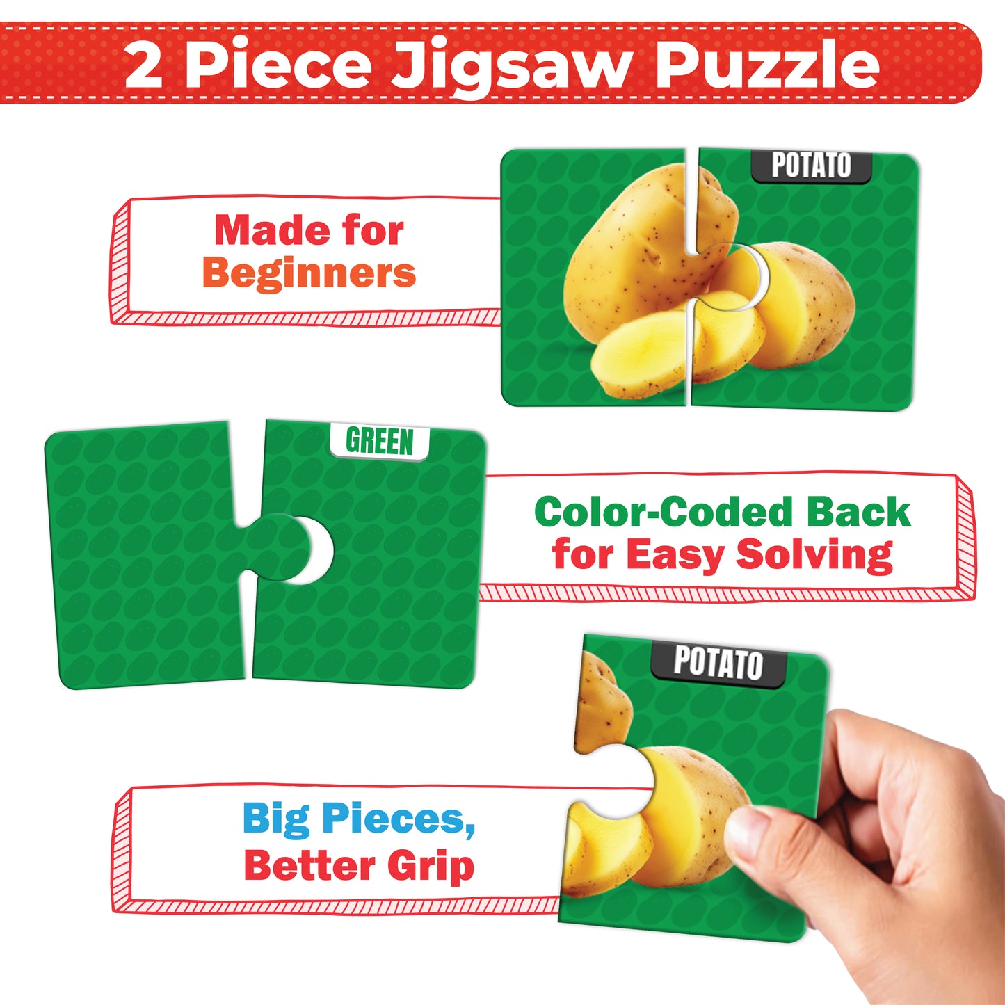 My Starter Puzzle - Vegetables | 2-Piece Educational Jigsaw Puzzle, Set of 20 (Ages 2-4 yrs)