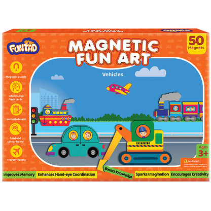 Funtad Magnetic Fun Art Travel-Friendly Puzzle for Kids| Vehicle| 4-in-1 Play with 50-Piece Magnetic Puzzle and Flash
