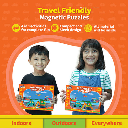 Funtad Magnetic Fun Art Travel-Friendly Puzzle for Kids| Vehicle| 4-in-1 Play with 50-Piece Magnetic Puzzle and Flash